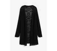 Longstrickjacke BONPRIX, Damen, Gr. 36/38 (S), schwarz, Strick, Obermaterial: 50% Baumwolle, 50% Polyacryl, gemustert, unifarben, loose fit kniefrei, ohne Ausschnitt, Strickjacken Longstrickjacke, loc