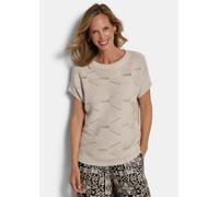 Rundhalspullover GOLDNER "Baumwollpullover mit Rautenstruktur", Damen, Gr. 40, beige (stein), Obermaterial: 48% Baumwolle CO. 48% Polyacryl PAN. 4% metallisierte Fasern MTF., gerade, U-Boot-Ausschnitt