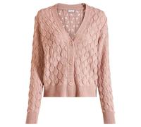 Ajourstrickjacke BONPRIX "Ajour-Strickjacke", Damen, Gr. 44/46 (L), rosa (rosenholz), Obermaterial: 100% Polyacryl, unifarben, loose fit hüftlang, V-Ausschnitt, Strickjacken Ajourstrickjacke, lockere