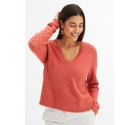 Ajourpullover BONPRIX "Ajour-Pullover", Damen, Gr. 44/46 (L), rosa (rhabarber), Obermaterial: 67% Polyacryl, 30% Polyester, 3% Elasthan, lässig geschnitten, Pullover Ajourpullover, aus Polyacryl, Poly