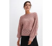 Ajourpullover BONPRIX "Ajour-Pullover", Damen, Gr. 44/46 (L), rosa (rosenholz), Obermaterial: 100% Polyacryl, lässig geschnitten, Pullover, aus Polyacryl, lässige Passform (68816042-44) rosenholz