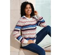 Ajourpullover CLASSIC BASICS "Ajour-Pullover", Damen, Gr. 38, bunt (ecru, hortensie, gemustert), 100% Polyacryl, gemustert, gestreift, mehrfarbig, Pullover (65082708-38) ecru, hortensie, gemustert