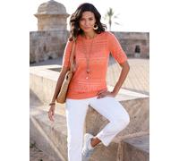 Ajourpullover CLASSIC BASICS "Ajour-Pullover", Damen, Gr. 50, orange (papaya), 100% Polyacryl, ethno, gemustert, gestreift, Pullover (73780104-50) papaya
