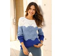 Ajourpullover CLASSIC BASICS "Rundhals-Pullover", Damen, Gr. 48, blau (royalblau, ecru, gemustert), 100% Baumwolle, gemustert, mehrfarbig, Pullover (16419816-48) royalblau, ecru, gemustert