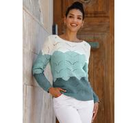 Ajourpullover CLASSIC BASICS "Rundhals-Pullover", Damen, Gr. 50, grün (jade, ecru, gemustert), 100% Baumwolle, gemustert, mehrfarbig, Pullover (30319709-50) jade, ecru, gemustert