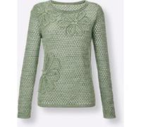 Ajourpullover CREATION L PREMIUM "Lyocell-Mix-Pullover", Damen, Gr. 44, grün (eucalyptus, ecru, meliert), 50% Lyocell, 19% Leinen, 16% Baumwolle, 15% Polyamid, gemustert, meliert, Pullover (22931022-4