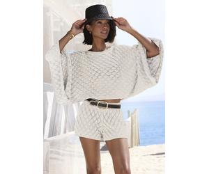 Ajourpullover FRENCH CONNECTION, Damen, Gr. 32/34, creme, Strick, Obermaterial: 50% Baumwolle, 50% Polyacryl, unifarben, figurumspielend taillenbedeckt, Rundhals, Fledermausärmel, Pullover, leicht tra