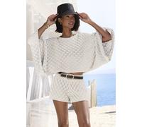 Ajourpullover FRENCH CONNECTION "mit extraweiten Fledermausärmeln", Damen, Gr. 36/38, creme, Strick, Obermaterial: 50% Baumwolle, 50% Polyacryl, unifarben, figurumspielend taillenbedeckt, Rundhals, Fl