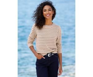 Ajourpullover HEINE "Pullover", Damen, Gr. 36, beige, 50% Viskose, 25% Polyester, 25% Polyamid, unifarben, Pullover (25629563-36) beige