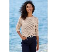 Ajourpullover HEINE "Pullover", Damen, Gr. 42, beige, 50% Viskose, 25% Polyester, 25% Polyamid, unifarben, Pullover (25629563-42) beige