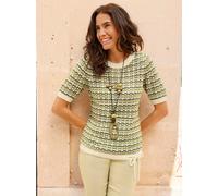 Ajourpullover INSPIRATIONEN "Ajour-Pullover", Damen, Gr. 44, grün (lindgrün, champagner), 100% Baumwolle, gemustert, mehrfarbig, Pullover (86833820-44) lindgrün, champagner