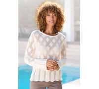 Ajourpullover LASCANA, Damen, Gr. 36/38, gold (goldfarben), Strick, Obermaterial: 42% Baumwolle, 30% metallisierte Fasern, 28% Polyester, Glitzermuster, Ajourstrickmuster, modisch, figurumspielend hüf