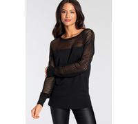 Ajourpullover MELROSE, Damen, Gr. 44, schwarz, Feinstrick, Obermaterial: 70% Viskose, 30% Polyamid, gerade hüftlang, Rundhals, Rippbündchen, Pullover, mit trendy Lochmuster (74044165-44) schwarz