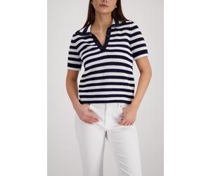 Ajourpullover MONARI, Damen, Gr. 44, marine ger, Strick, Obermaterial: 100% Baumwolle, gestreift, regular fit taillenbedeckt, V-Ausschnitt, eingesetzt gerader Abschluss, Pullover Ajourpullover, Regula