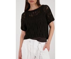 Ajourpullover MONARI "Pullover Ajour", Damen, Gr. 38, schwarz (braun), Strick, Obermaterial: 87% Polyacryl, 13% Polyamid, unifarben, regular fit taillenbedeckt, Rundhals, eingesetzt Rippstrickbündchen