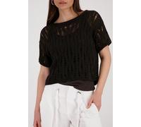 Ajourpullover MONARI "Pullover Ajour", Damen, Gr. 40, schwarz (braun), Strick, Obermaterial: 87% Polyacryl, 13% Polyamid, unifarben, regular fit taillenbedeckt, Rundhals, eingesetzt Rippstrickbündchen