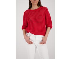 Ajourpullover MONARI "Pullover Basic Ajour", Damen, Gr. 36, rot, Strick, Obermaterial: 100% Baumwolle, unifarben, regular fit taillenbedeckt, Rundhals, eingesetzt Rippstrickbündchen, Pullover, Regular