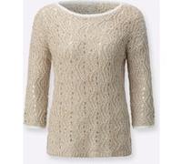 Ajourpullover CREATION L "Ajour-Pullover", Damen, Gr. 38, sand, ecru, 65% Polyacryl, 20% Polyamid, 15% Baumwolle, unifarben, Pullover (22175307-38) sand, ecru