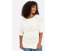 Ajourpullover SHEEGO "Kurzarm-Pullover", Damen, Gr. 44/46, ecru, 100% Baumwolle, gemustert, unifarben, Pullover (87079513-44) ecru