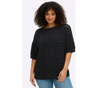 Ajourpullover SHEEGO "Kurzarm-Pullover", Damen, Gr. 44/46, schwarz, 100% Baumwolle, gemustert, unifarben, Pullover (90945755-44) schwarz