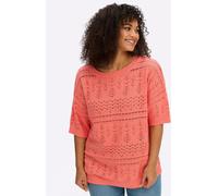 Ajourpullover SHEEGO "Kurzarm-Pullover", Damen, Gr. 48/50, koralle, 100% Baumwolle, gemustert, unifarben, Pullover (30651462-48) koralle