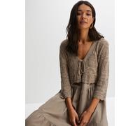 Ajourstrickjacke BONPRIX "Ajour-Bolero", Damen, Gr. 48/50 (XL), braun (taupe), Strick, Obermaterial: 50% Baumwolle, 50% Polyacryl, unifarben, bequem taillenlang, V-Ausschnitt, weit Strickkante, Strick