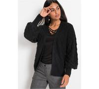 Ajourstrickjacke BONPRIX "Ajour-Strickjacke", Damen, Gr. 44/46 (L), schwarz, Obermaterial: 100% Polyacryl, oversize, Strickjacken Ajourstrickjacke, Oversize-Passform, Ajour-Muster, femininer Stil, aus