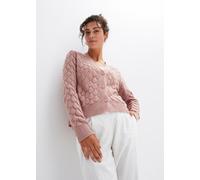 Ajourstrickjacke BONPRIX "Ajour-Strickjacke", Damen, Gr. 48/50 (XL), rosa (rosenholz), Obermaterial: 100% Polyacryl, unifarben, loose fit hüftlang, V-Ausschnitt, Strickjacken Ajourstrickjacke, Ajour-S