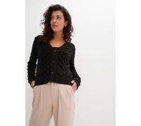 Ajourstrickjacke BONPRIX "Ajour-Strickjacke", Damen, Gr. 48/50 (XL), schwarz, Obermaterial: 100% Polyacryl, loose fit hüftlang, V-Ausschnitt, Strickjacken Ajourstrickjacke, lockere Passform, luftiges