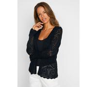 Ajourstrickjacke BONPRIX, Damen, Gr. 40/42 (M), schwarz, Obermaterial: 50% Baumwolle, 50% Polyacryl, loose fit, Strickjacken Ajourstrickjacke, Ajourstrick, aus Baumwoll-Polyacryl-Mix, Loose Fit, ohne