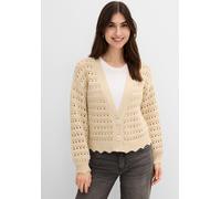 Ajourstrickjacke BONPRIX, Damen, Gr. 44/46 (L), beige (kieselbeige), Strick, Obermaterial: 100% Baumwolle, gemustert, unifarben, oversize hüftbedeckend, tiefer V-Ausschnitt, Strickbündchen, Strickjack