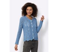 Ajourstrickjacke HEINE, Damen, Gr. 34, blau (mittelblau), 50% Baumwolle, 50% Polyacryl, unifarben, Strickjacken Ajourstrickjacke (53813752-34) mittelblau