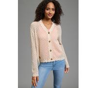 Ajourstrickjacke KANGAROOS, Damen, Gr. 32/34, natur, Feinstrick, Obermaterial: 100% Baumwolle, bequem taillenbedeckt, V-Ausschnitt, Zierbündchen, Strickjacken Ajourstrickjacke, casual Stil, Langarm, b