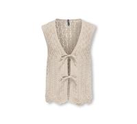 Ajourstrickjacke KIDS ONLY "KOGNOLA LIFE SL TOP KNT", Mädchen, Gr. 158/164, beige (oatmeal), Strick, Obermaterial: 70% Baumwolle, 30% Polyester, unifarben, normal normal, tiefer V-Ausschnitt, Strickja