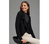 Ajourstrickjacke LAURA SCOTT "mit Ajourstrickmuster", Damen, Gr. 40/42, schwarz, Obermaterial: 100% Polyacryl, unifarben, Strickjacken Ajourstrickjacke, aus leichtem Strick mit Volants und Bindeband (