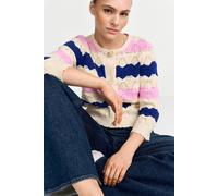 Ajourstrickjacke RICHROYAL, Damen, Gr. S, royal blau, Strick, Obermaterial: 100% Baumwolle, gestreift, gerade taillenbedeckt, Rundhals, Strickjacken Ajourstrickjacke, kastige Form, Schmuckknöpfe (2594