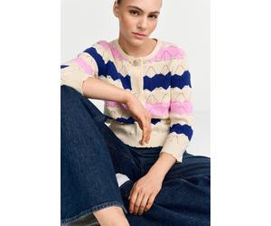 Ajourstrickjacke RICHROYAL, Damen, Gr. XS, royal blau, Strick, Obermaterial: 100% Baumwolle, gestreift, gerade taillenbedeckt, Rundhals, Strickjacken Ajourstrickjacke, kastige Form, Schmuckknöpfe (259