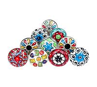 Ajuny 10er Set Keramik Möbelknöpfe - Rund, Mehrfarbig & Handbemalt Schrank und Schubladenknöpfe für Küche, Bad, Kommode & Möbel Dekorative Boho Beschläge, Glänzend, Schrauben inkl