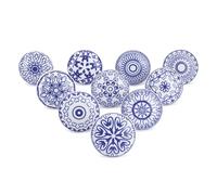 Ajuny 10er Set Keramikknöpfe Blau Weiß Bedruckt für Schranktüren Schubladen und Möbelgriffe für Küchenschränke Badezimmer Kommoden Truhen Handgefertigte Dekorative Griffknöpfe aus Keramik