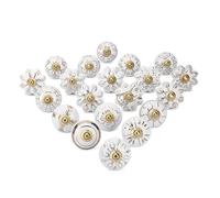 Ajuny 20er Set Keramik knöpfe in Weiß und Gold für Schranktüren Schubladen und Möbelgriffe für Küchenschränke Badezimmer Kommoden Handgefertigte Dekorative Knöpfe aus Keramik