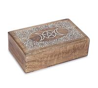 Ajuny Hand Geschnitzt Dekorative Hölzerne Schmuckkästchen Stern Mond Design Mehrzweck Schatztruhe Schmuck Storage Organizer Trinket Andenken Ohrringe Halsketten Watch Boxen, ideal Geschenke - 8x5 Zoll