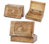 Ajuny Handgefertigte Dekorative Schmuck Aufbewahrungsbox aus Holz Herz Design Vintage Mehrzweck Schatztruhe Andenken Halsketten Uhren Organizer Boxen Geschenke 8x5 Zoll