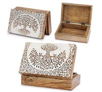 Ajuny Handgefertigte Dekorative Schmuckschatulle aus Holz Baum des Lebens Design Weiß Mehrzweck Schatztruhe Organizer Reise Aufbewahrung Andenken Schmuckhalter Uhrenbox Geschenke, 8x5 Zoll