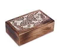 Ajuny Handgefertigte Holz Schatztruhe 8 x 5 Zoll - Schmuckkästchen mit Schmetterlingsmuster Weiß Braun - Aufbewahrungsbox für Schmuck Uhren Erinnerungen - Geschenk für Frauen Männer