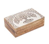 Ajuny Handgefertigte Holz Schmuckschatulle Baum des Lebens Weiß 8x5 Zoll