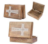 Ajuny Handgefertigte Holz Schmuckschatulle mit Kreuz Design, Dekorative Aufbewahrungsbox für Schmuck, Andenken & Reiseaccessoires, Vintage Schatztruhe Geschenkidee, 20,3 x 12,7 cm