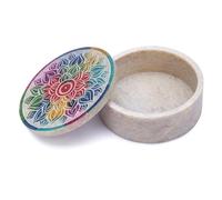 Ajuny Handgefertigte kleine runde dekorative Box aus Marmor-Speckstein mit Mandala-Schnitzereien, vielseitig einsetzbar als Schmuckaufbewahrung, Ringhalter, Schmuckhalter, Heimdekoration, 3x3x1,2 Zoll