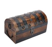 Ajuny Handgefertigte Piraten Schatztruhe aus Holz Schmuckaufbewahrung Große Andenkenbox Mehrzweck Schmuckhalter Truhe Aufbewahrung von Ringen Halsketten Ohrringen ideal für Geschenke - 11x6 Zoll