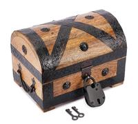 Ajuny Handgefertigte Piraten Schatztruhe aus Mangoholz mit Schloss und Schlüssel - Vintage Holztruhe als Schmuckkästchen, Aufbewahrungsbox und Andenkenbox mit Griff, 9 x 6 Zoll