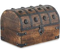 Ajuny Handgefertigte Schmuckschatulle aus Holz mit Piraten Schatztruhe Mehrzweck Schmuckschatulle mit Vintage Muschelstreifen Andenken Aufbewahrungsbox Organizer Geschenk 9x6 Zoll